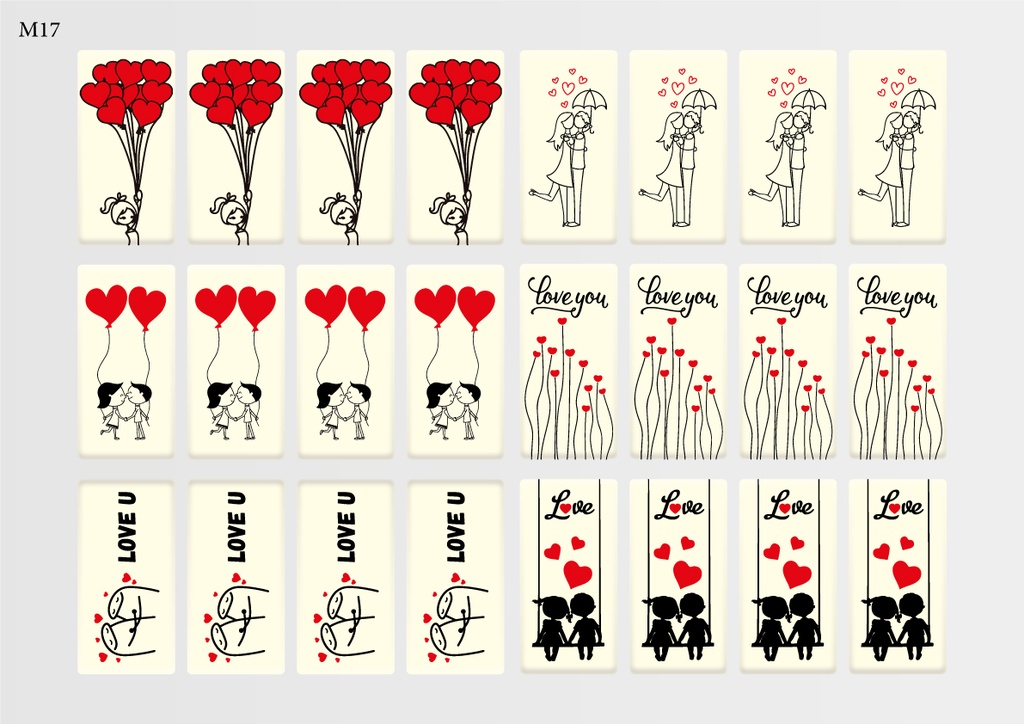 [Pack of Transfer Sheets] Rectangle Valentine Decorations (6 designs) - Model 2
