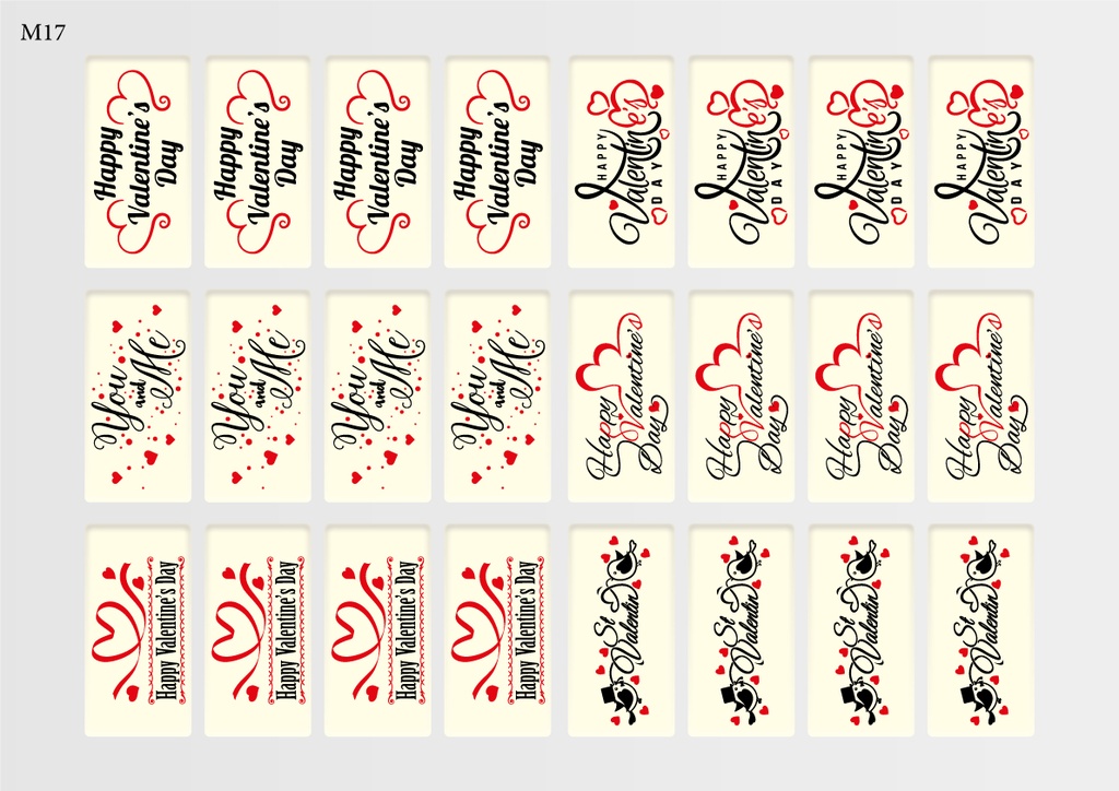 [Pack of Transfer Sheets] Rectangle Valentine Decorations (6 designs) - Model 4