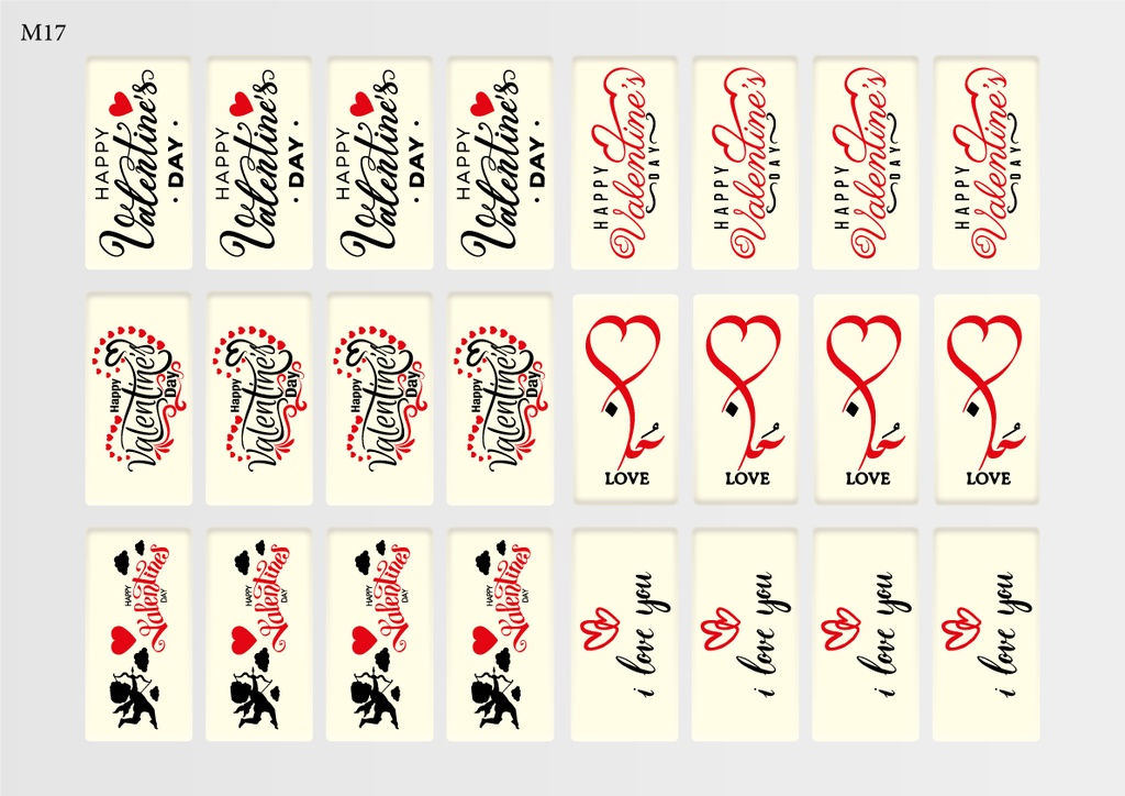 [Pack of Transfer Sheets] Rectangle Valentine Decorations (6 designs) - Model 5