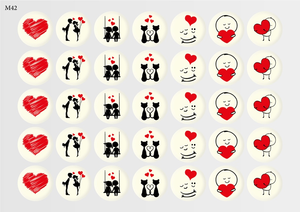 [Pack of Transfer Sheets] Round Valentine Decorations (7 designs) - Model 1