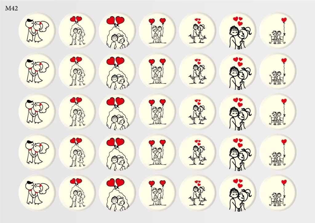 [Pack of Transfer Sheets] Round Valentine Decorations (7 designs) - Model 3