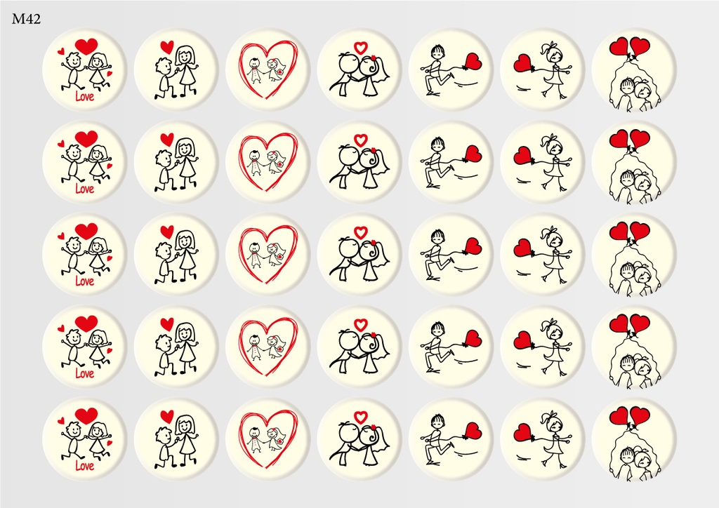 [Pack of Transfer Sheets] Round Valentine Decorations (7 designs) - Model 4