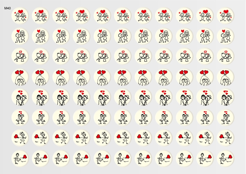 [Pack of Transfer Sheets] Round Valentine Decorations (8 designs) - Model 2