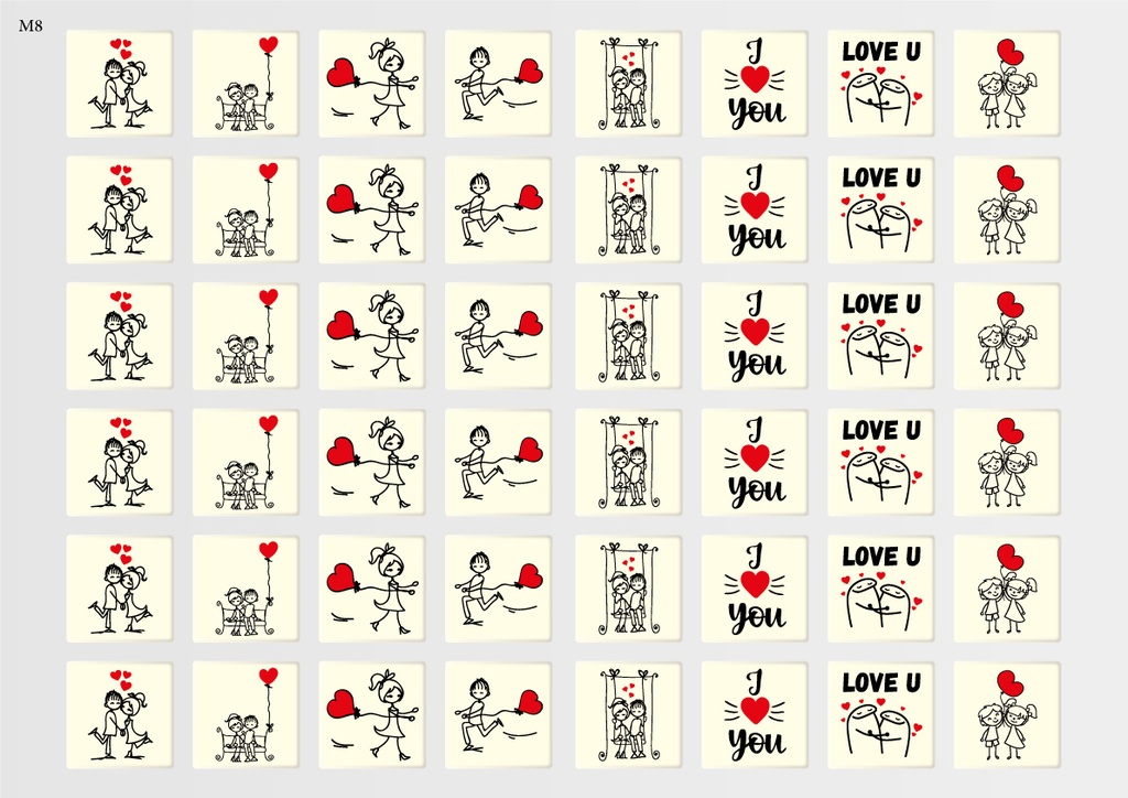 [Pack of Transfer Sheets] Square Valentine Decorations (8 designs) - Model 3