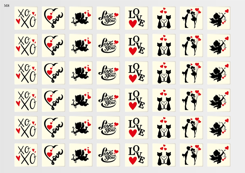 [Pack of Transfer Sheets] Square Valentine Decorations (8 designs) - Model 5