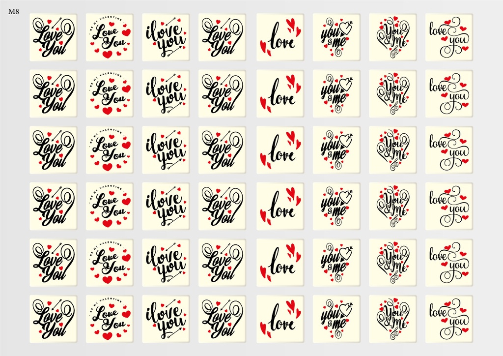 [Pack of Transfer Sheets] Square Valentine Decorations (8 designs) - Model 6