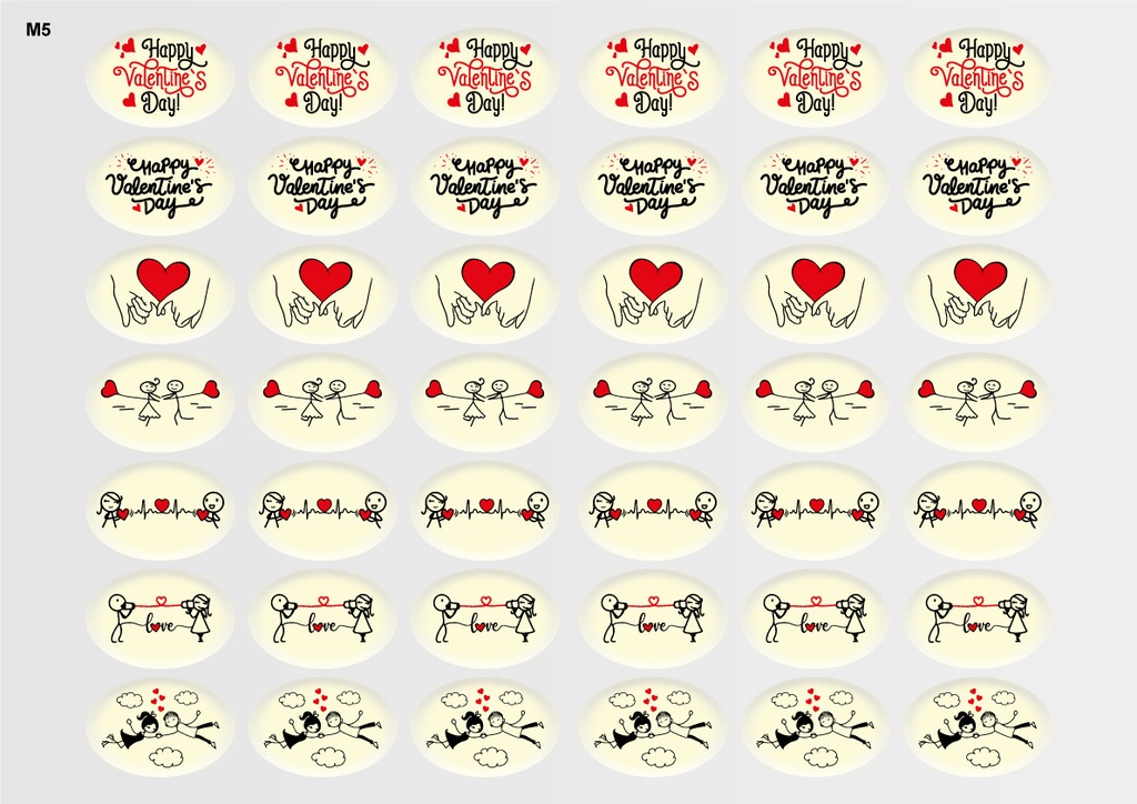 [Pack of Transfer Sheets] Oval Valentine Decorations (7 designs) - Model 1