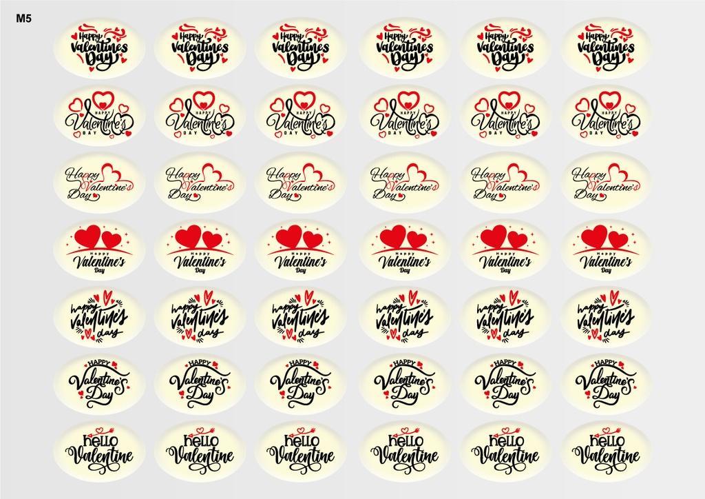 [Pack of Transfer Sheets] Oval Valentine Decorations (7 designs) - Model 2
