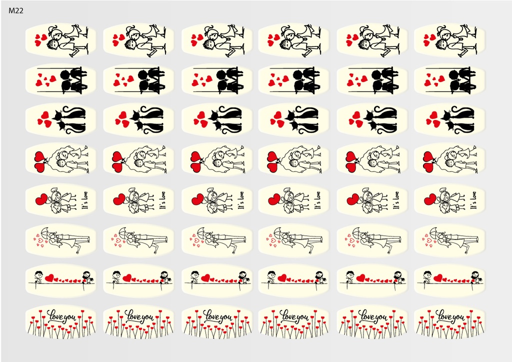 [Pack of Transfer Sheets] Stamp Valentine Decorations (8 designs) - Model 2