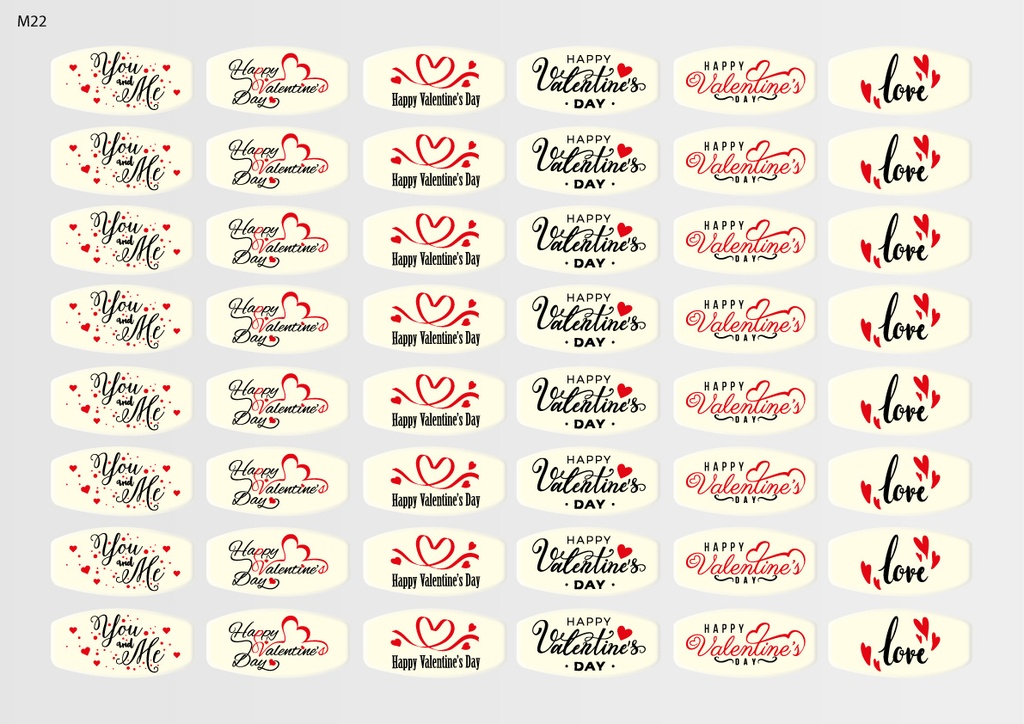 [Pack of Transfer Sheets] Stamp Valentine Decorations (8 designs) - Model 4