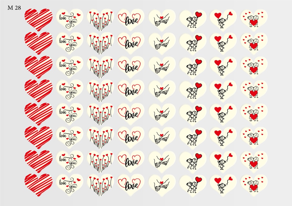 [Pack of Transfer Sheets] Heart Valentine Decorations (8 designs) - Model 1