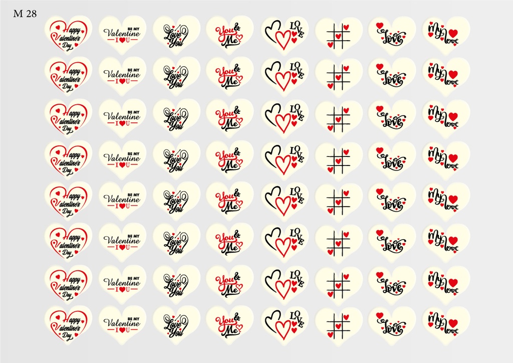 [Pack of Transfer Sheets] Heart Valentine Decorations (8 designs) - Model 2