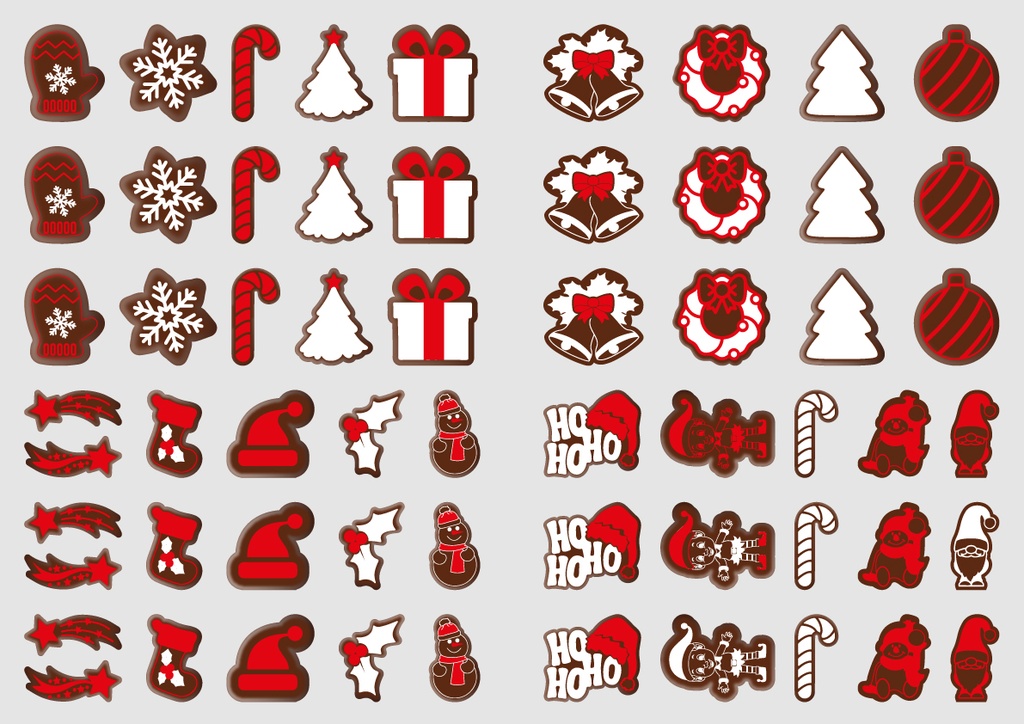 [Pack of Transfer Sheets] Christmas Decorations (20 designs) - 2 colors (Red & White) - For Dark Chocolate