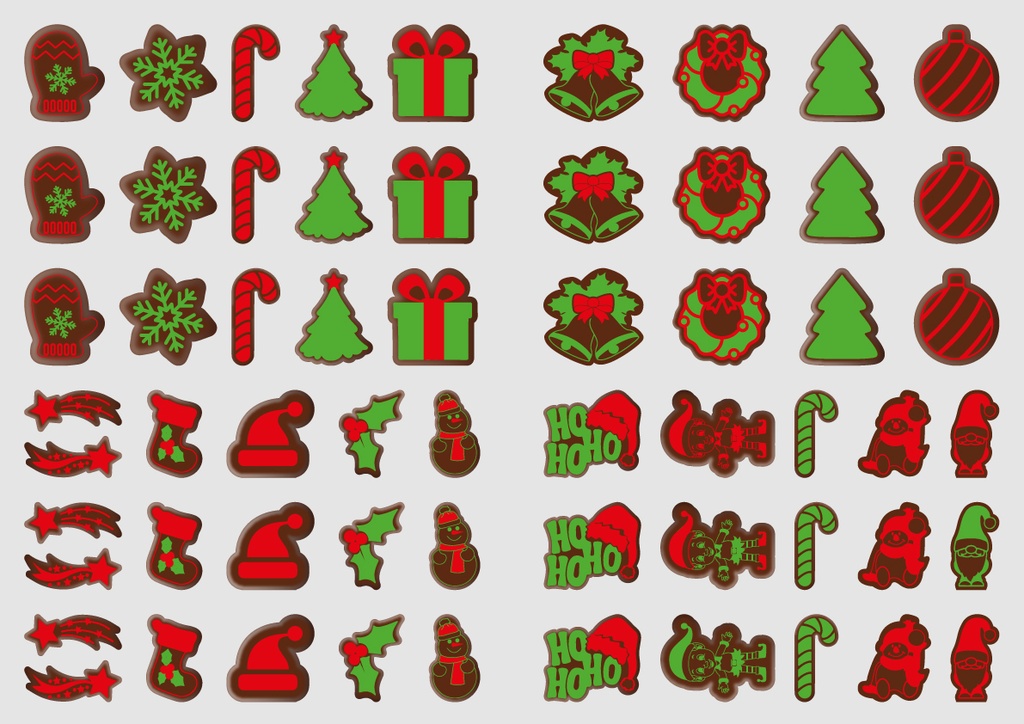 [Pack of Transfer Sheets] Christmas Decorations (20 designs) - 2 colors (Red & Green) - For Dark Chocolate